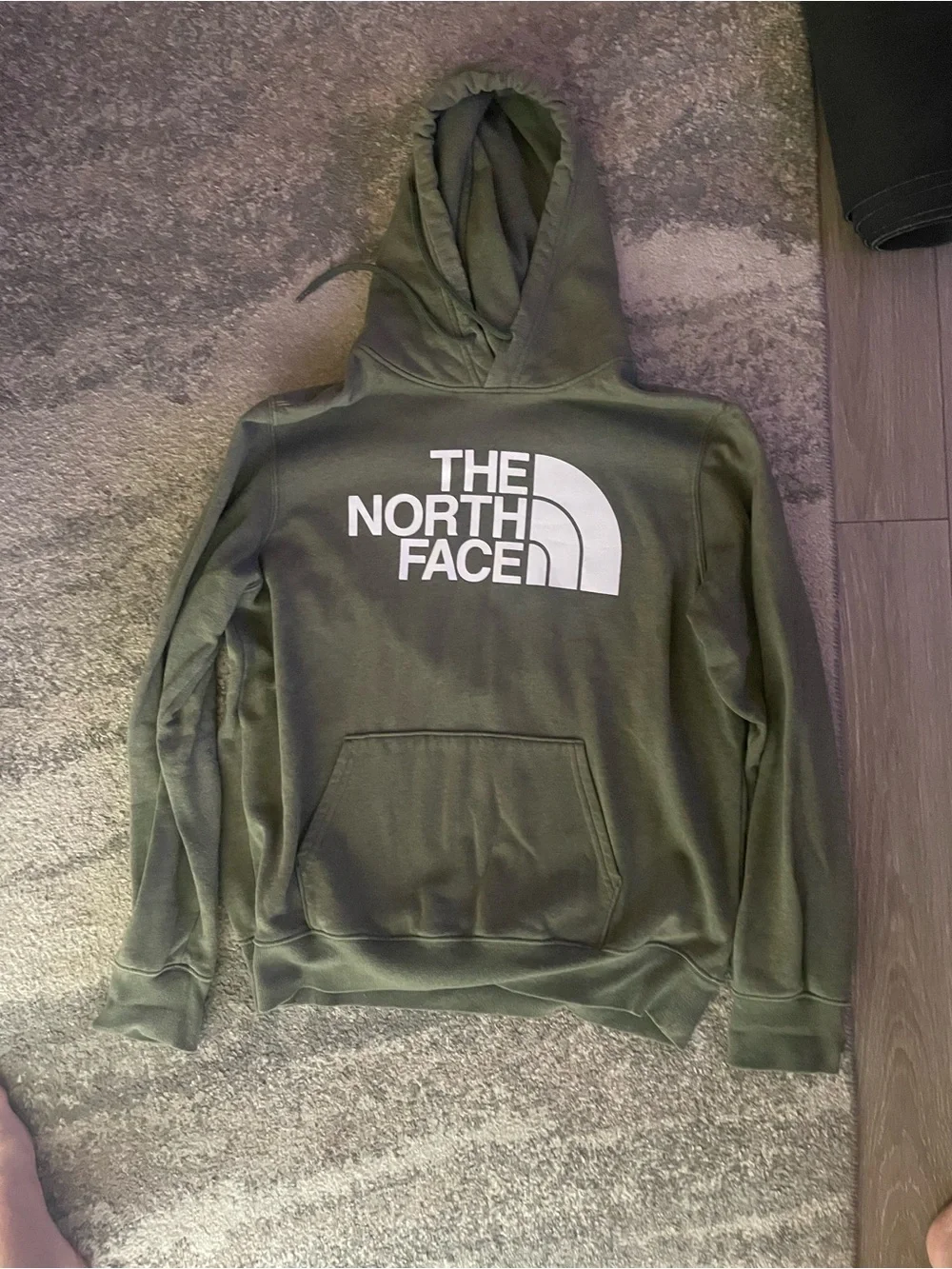 The North Face Men's Olive Green Crewneck Hoodie with White Logo